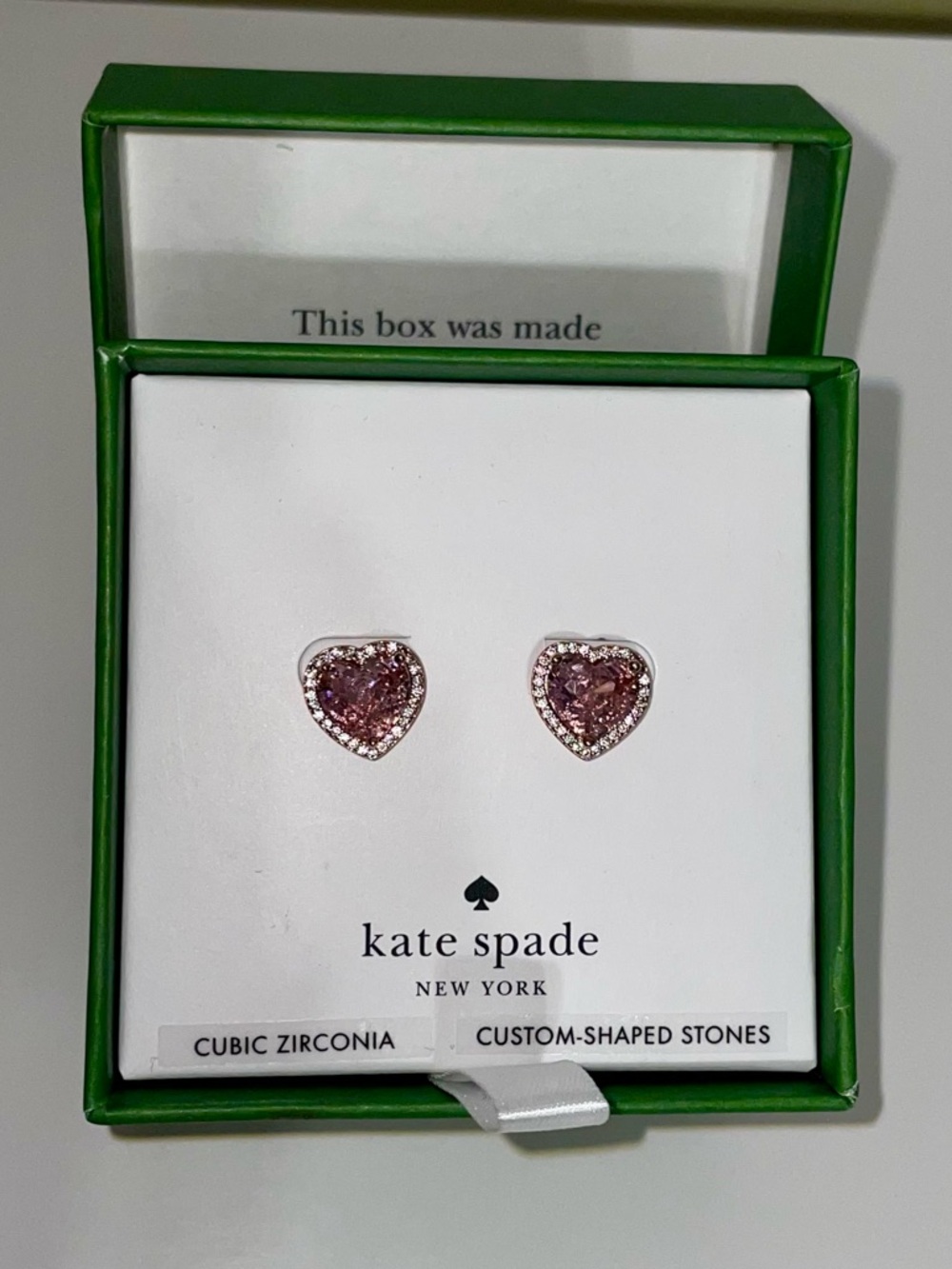 NIB $59 kate spade Pink Heart Halo CZ Stud Earrings
